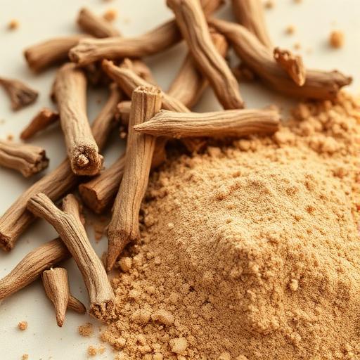 Dried ashwagandha roots and powder