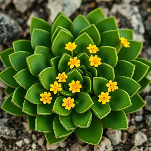 Rhodiola rosea plant with yellow flowers